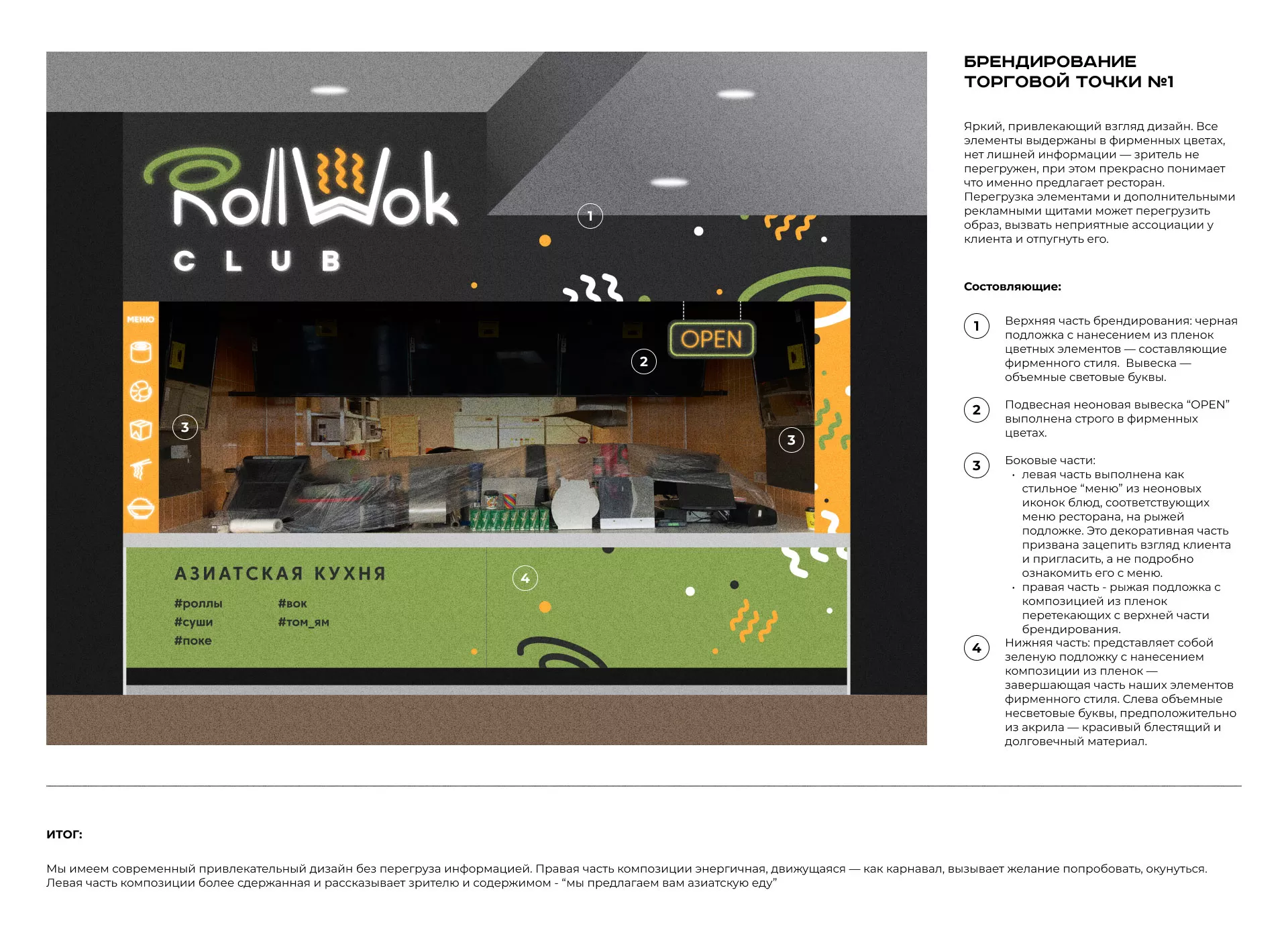 Брендирование торговых точек суши-бара «Roll Wok Club» в Выксе